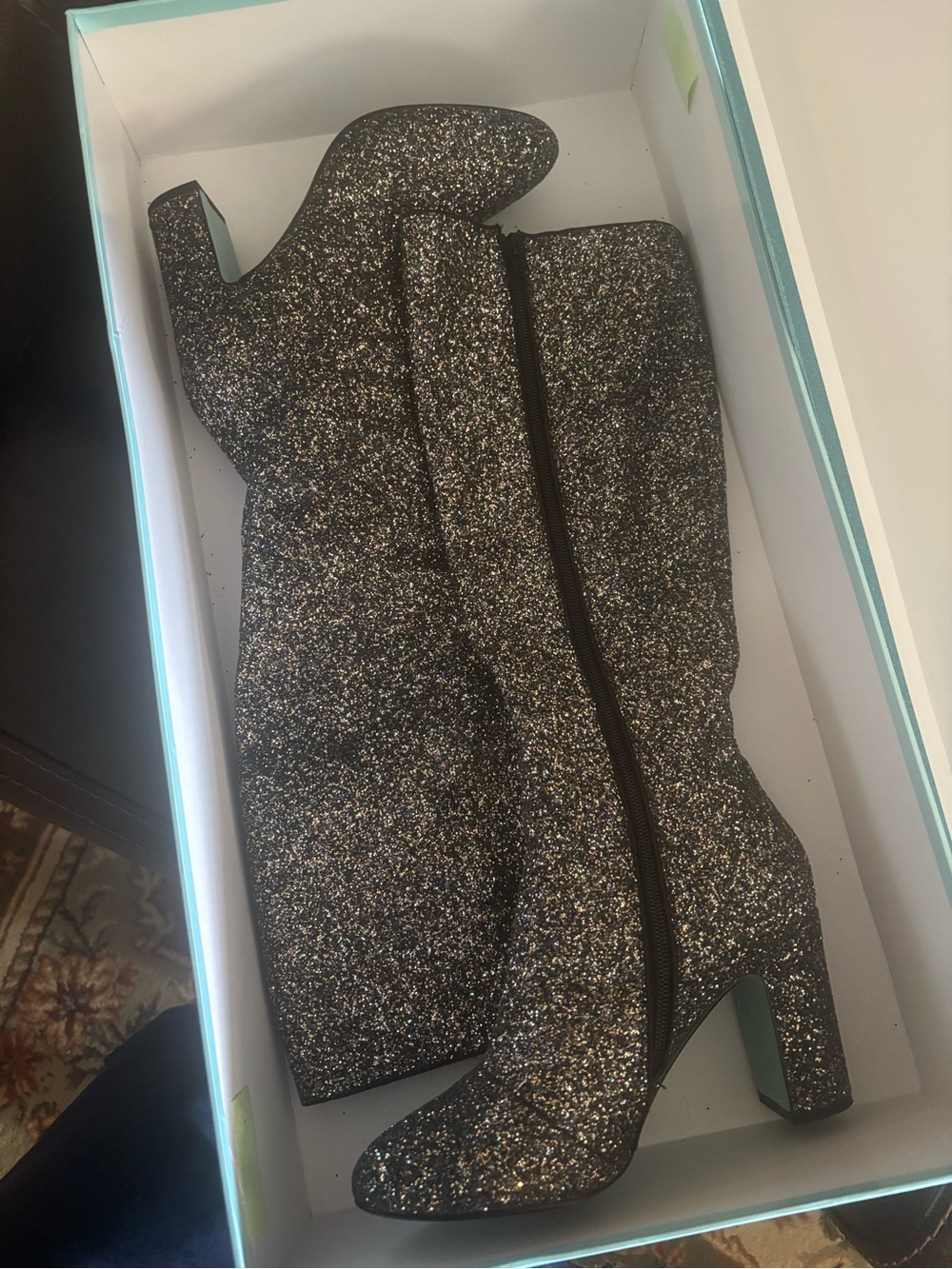 Betsey Johnson Black and Silver Glitter Heeled Boots